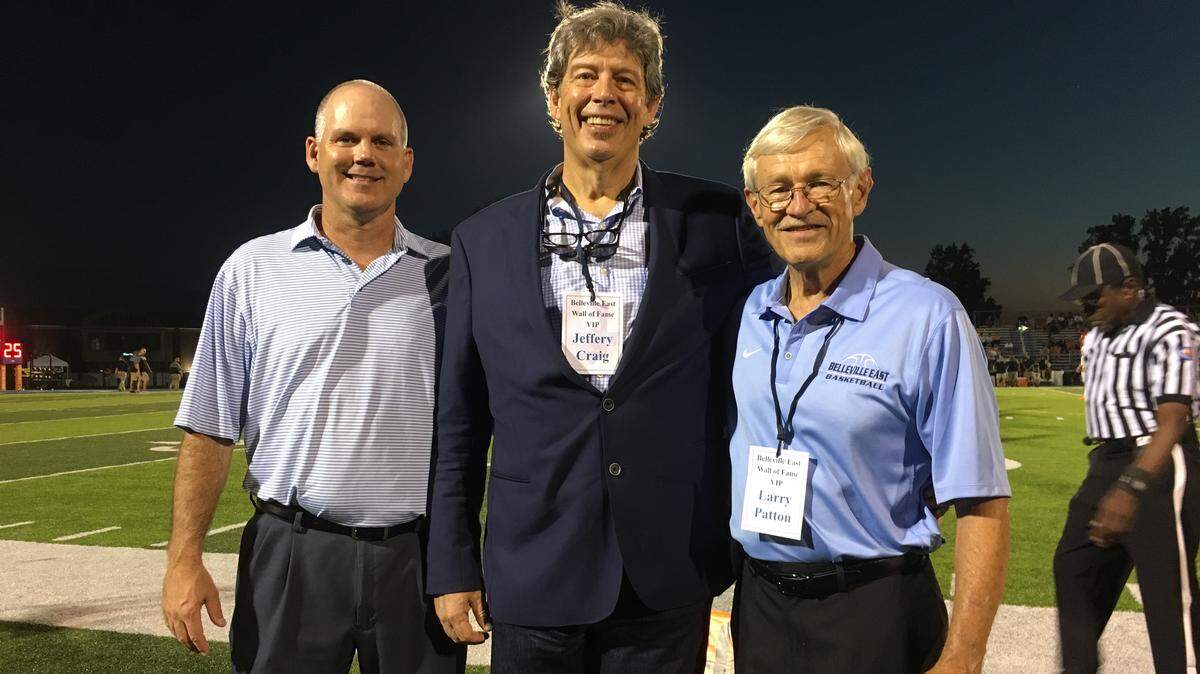 The newest inductees of the Belleville East Wall of Fame are Dr. Bob Farmer, Jeff Craig and long-time teacher and coach Larry Patton. The three were honored before the Lancers’ homecoming football game against Edwardsville Friday.