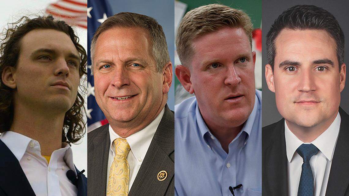 Republican candidates Preston Nelson and incumbent U.S. Rep. Mike Bost, and Democratic candidates St. Clair County State's Attorney Brendan Kelly and David Bequette. All four candidates are running in the 12th congressional district primary March 20. The winners from each party will face off in the Nov. 6 general election.