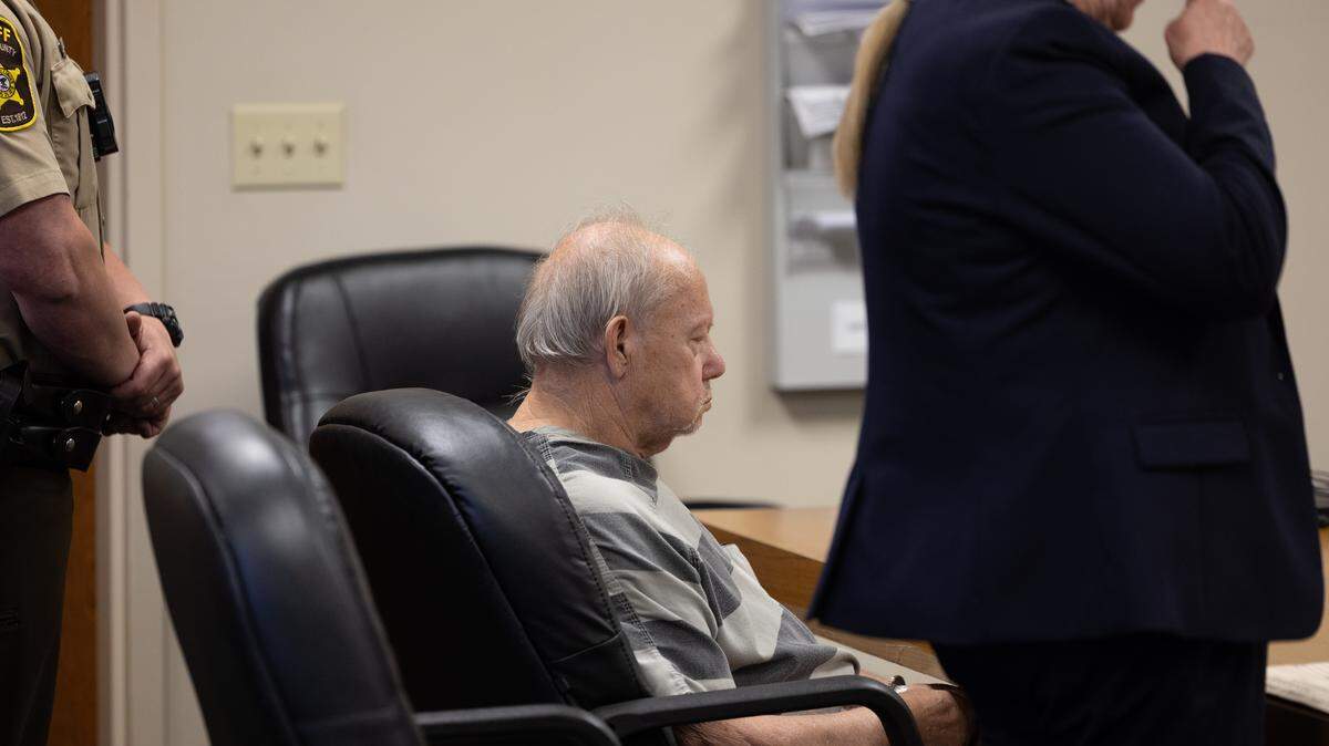 Albert L. Zigler, who is a suspect in the 1993 murder of Randy Sperino, grimaces as the court denies his pre-trial release inside the Madison County Criminal Justice Center on May 27, 2026.