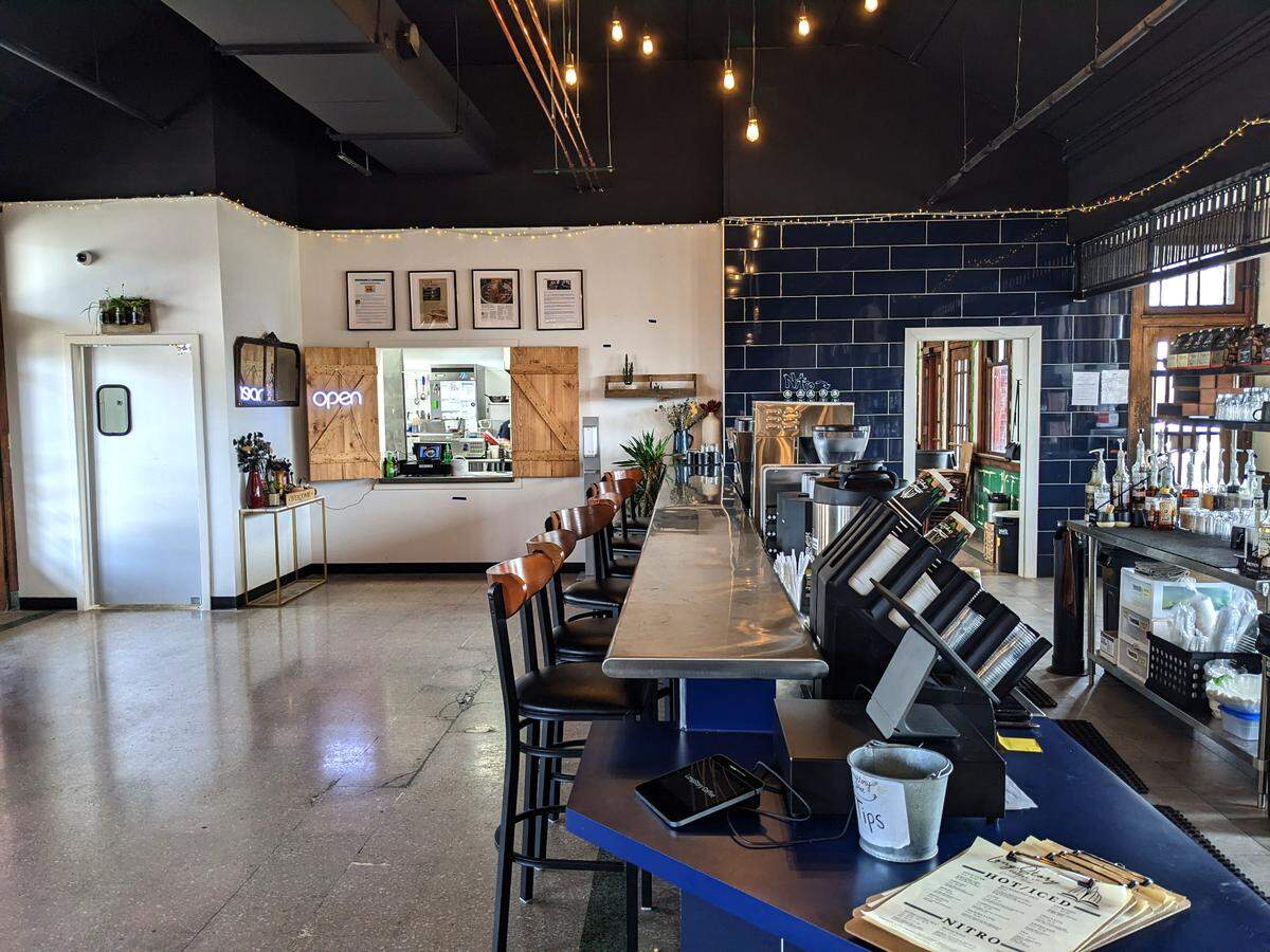 View of the coffee counter at LongStory and the ordering window at Clara B’s at 732 S. Illinois St. in Belleville