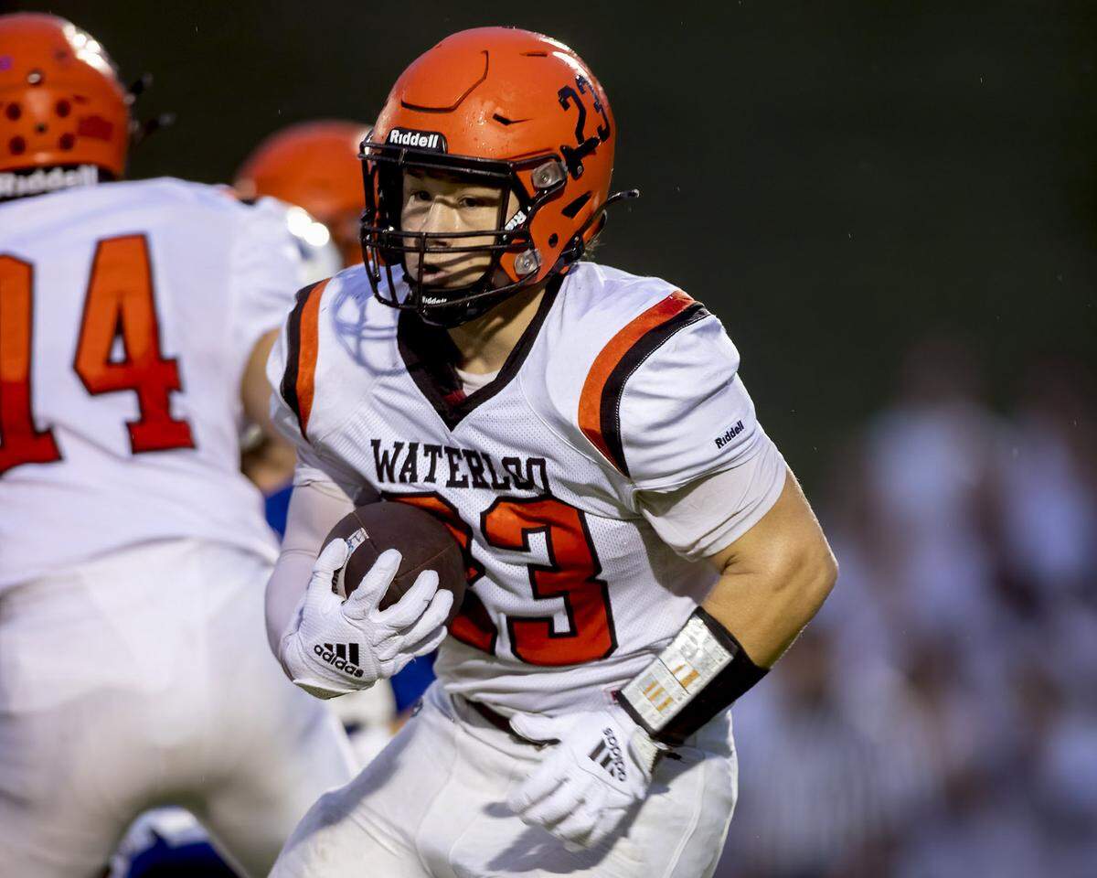 Waterloo running back Evan Davis carries the ball during a game against Columbia this season. Davis was voted as the winner of the Belleville News-Democrat Player of the Year high school poll, as selected by readers of bnd.com. He edged out Breese Central wide receiver Braden Revermann.