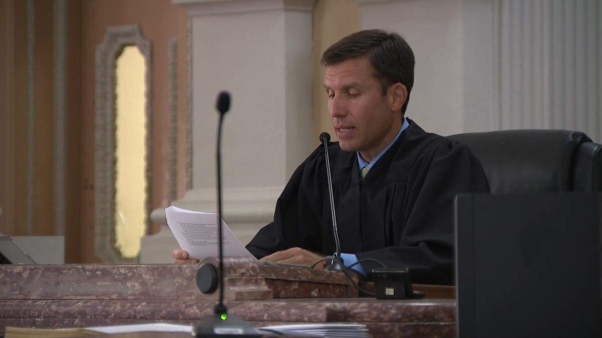Macoupin County Judge Joshua Meyer delivers Ashley Bottoms’ sentence for involuntary manslaughter during a hearing Monday.