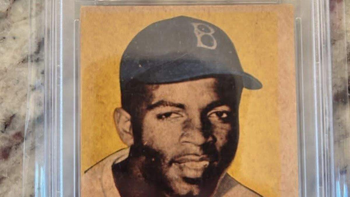 This is the Jackie Robinson rookie baseball card that was stolen from Collector’s Corner in Belleville on Tuesday and found in a resale store in Missouri on Wednesday. The card is listed for $9,000.