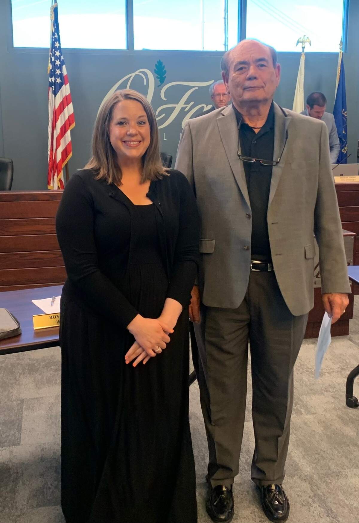 Alderman Andrea Fohne is pictured with City Clerk Jerry Mouser after being sworn in to represent Ward 3 on the O’Fallon City Council on Monday, May 16. Fohne fills the vacancy created by the death of Alderman Kevin Hagarty on March 30.