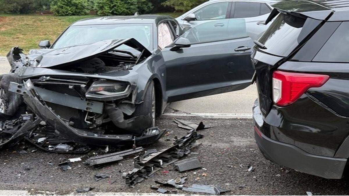 A Camaro crashed into a Fairview Heights police car Wednesday on Old Collinsville Road. The driver told an officer he rammed the squad car on purpose.