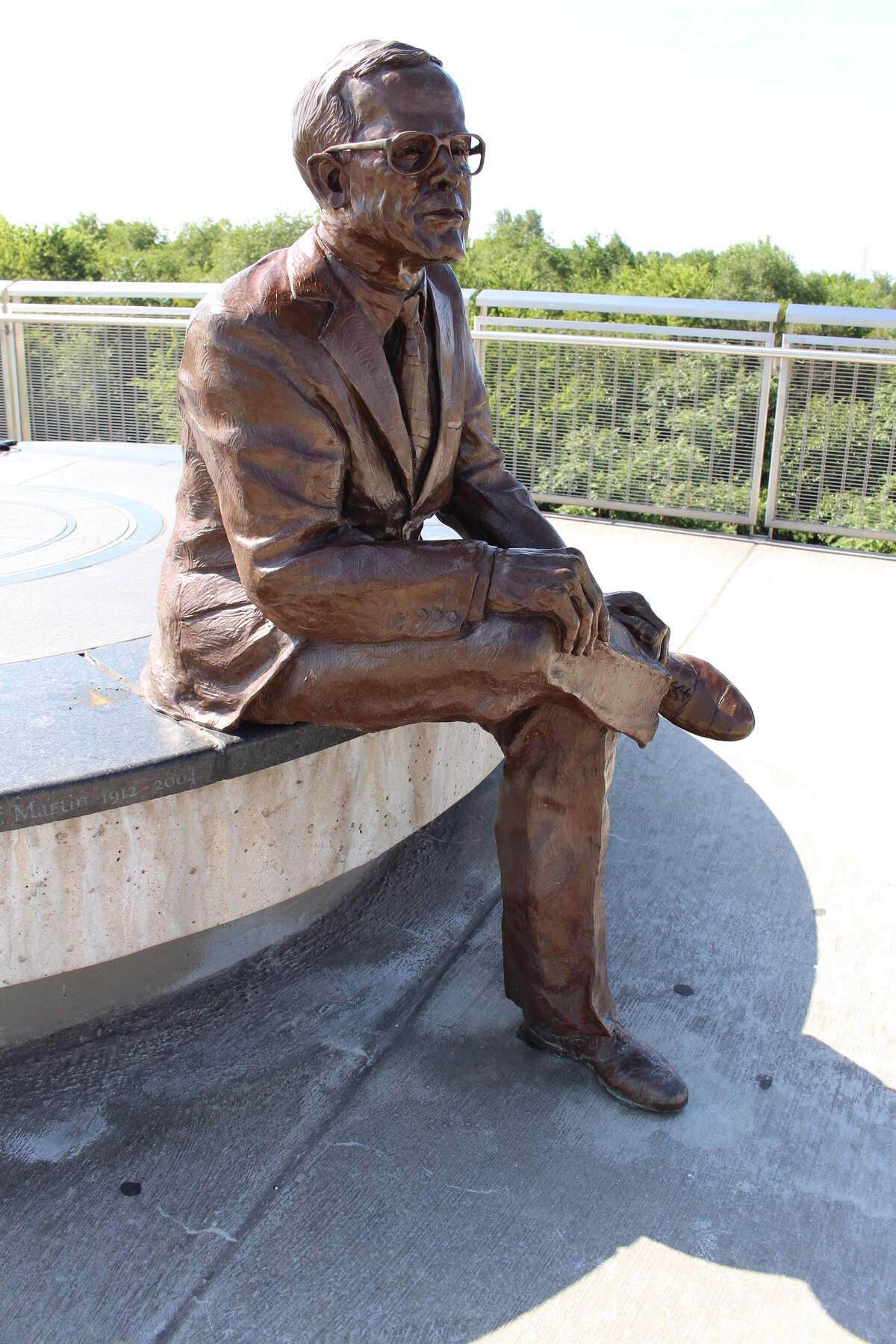 The overlook platform at Malcolm W. Martin Memorial Park in East St. Louis includes a bronze statue of its namesake, who bought the land and created a foundation to keep it operating.