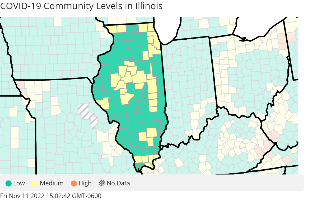 Here are Illinois’ latest COVID-19 community levels, according to the U.S. Centers for Disease Control and Prevention.