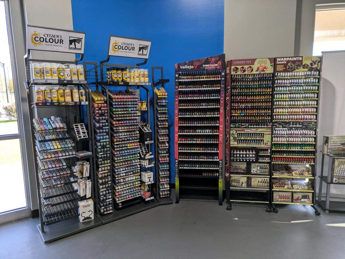 Selection of paints available for game miniatures and kits