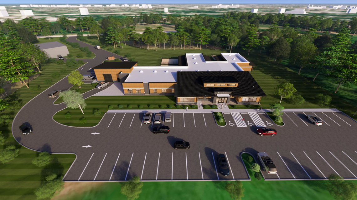 A Woolpert Architecture LLC rendering shows an aerial view of the new St. Clair County Animal Control building.
