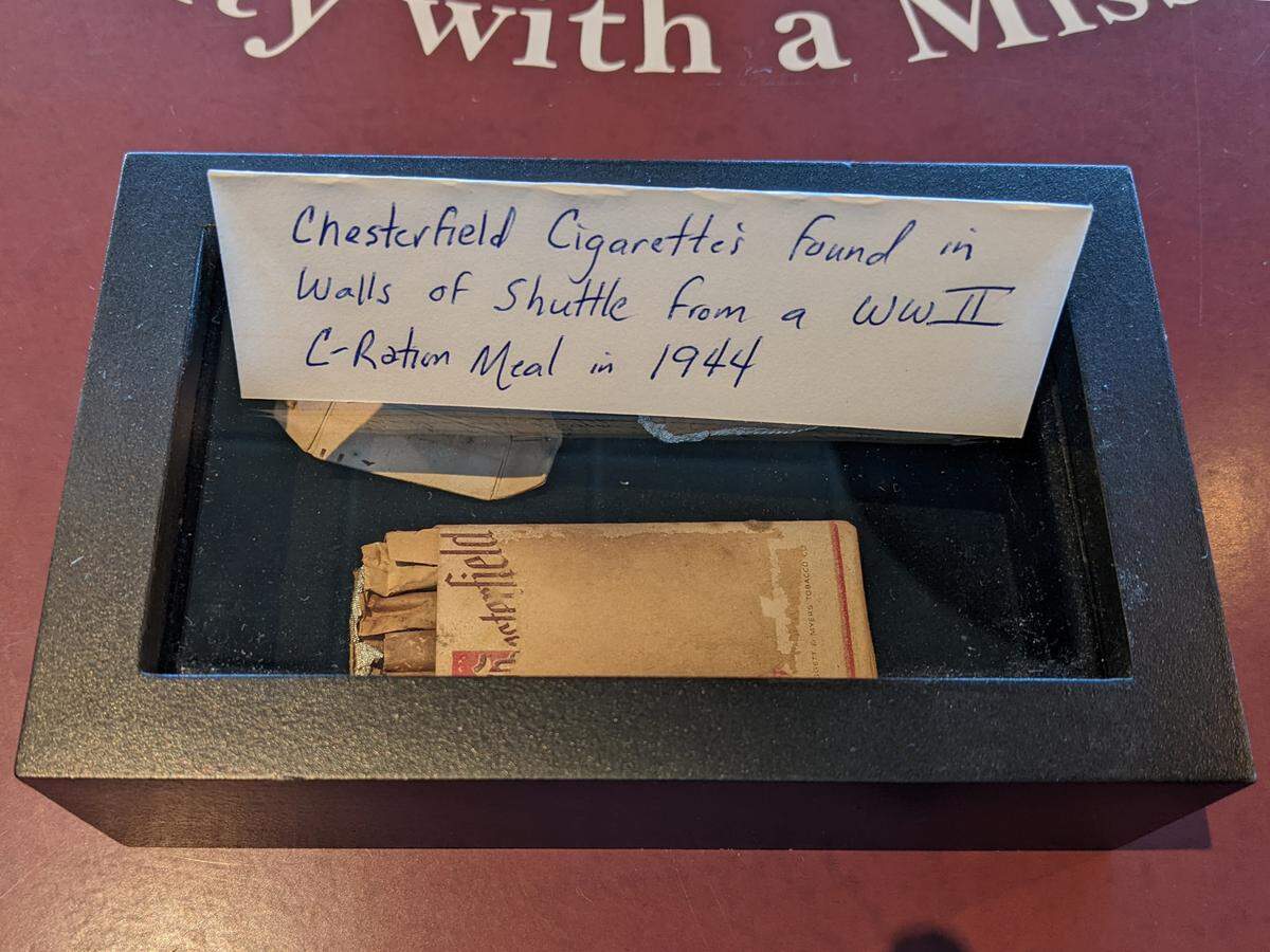 A pack of Chesterfield cigarettes from 1944 were found in the wall of the DC-3 plane that was converted to create the Space Shuttle Café.