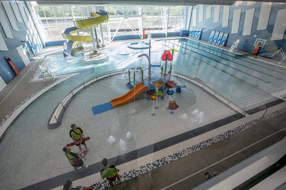 The aquatic center at The Rec, a new $21 million recreation complex in Fairview Heights, has a pool for laps and open swim, a splash pad, water slide and “lazy river.”