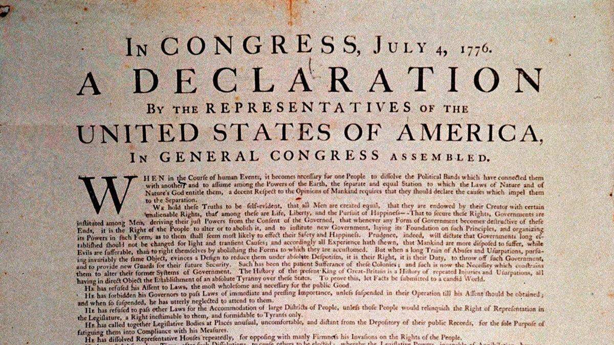 A copy of the Declaration of Independence.