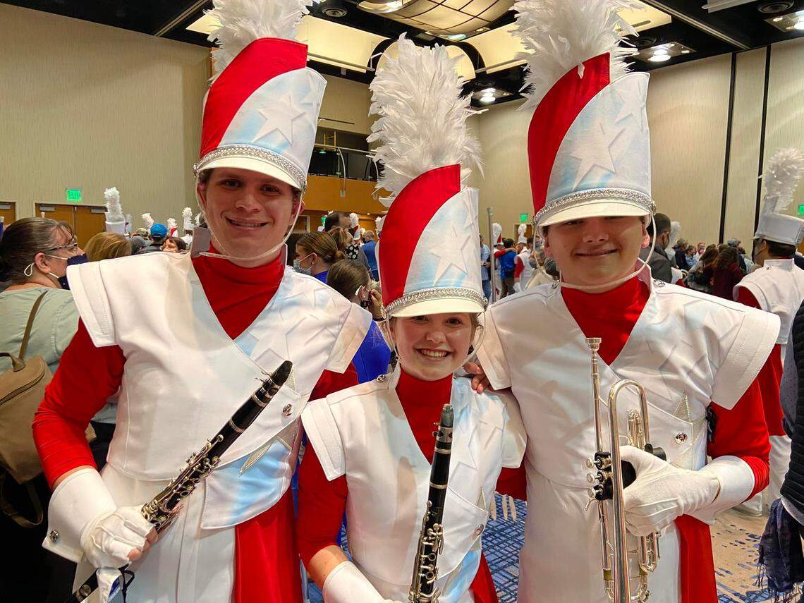 Three O’Fallon Township High School Marching Panthers alumni made the trip to the 108th annual Tournament of Roses Parade as part of the Bands of America National Honors Band — an ensemble of 320, from 213 schools in 39 states. They were Nick Cokenour and Kenzie Kirk on clarinet and Hayden Glover on trumpet.