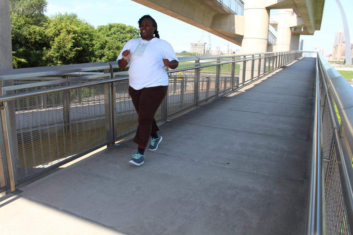 Kimberly Sunlly, of East St. Louis, walks and jogs on the grounds and concrete ramps at Malcolm W. Martin Memorial Park every day after she gets off work at FedEx.