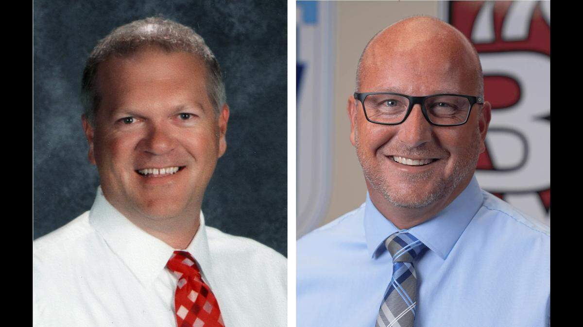 Brad Landgraf, left, is retiring as superintendent of Millstadt Consolidated Community School District 160 in January 2026 after more than 32 years in education. He will be replaced by Brian Mentzer, superintendent of Belleville Township High School District 201.