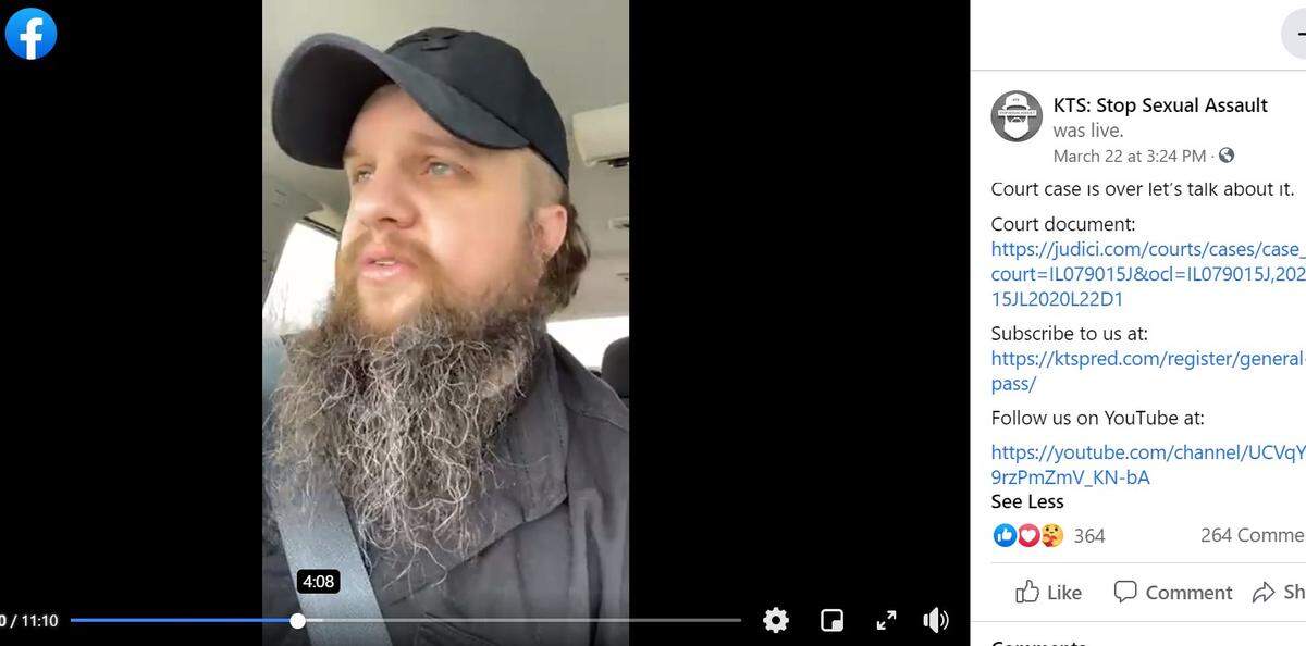 Kyle Swanson, leader of KTS Predator Hunters, holds a Facebook Live chat with followers on March 22 after a Randolph County Circuit Court judge dismissed a civil lawsuit against him.