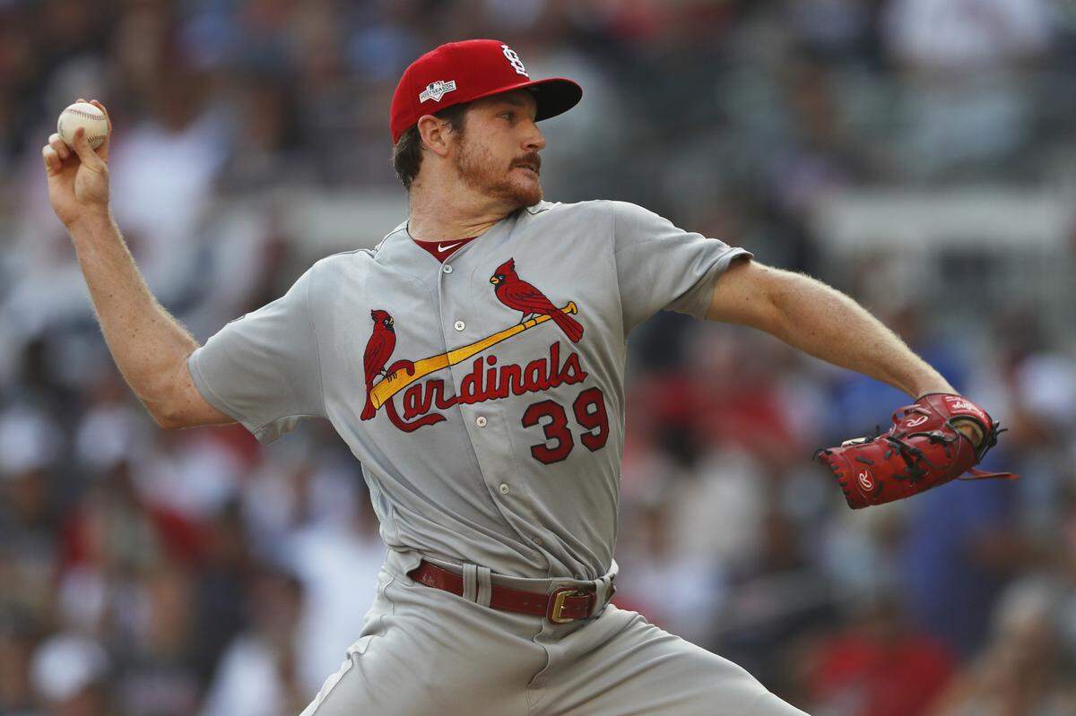 St. Louis Cardinals starting pitcher Miles Mikolas works in the first inning during Game 1 of a best-of-five National League Division Series against the Atlanta Braves in 2019. Mikolas and the rest of the team's starting pitchers have had a shaky beginning to the 2022 campaign.