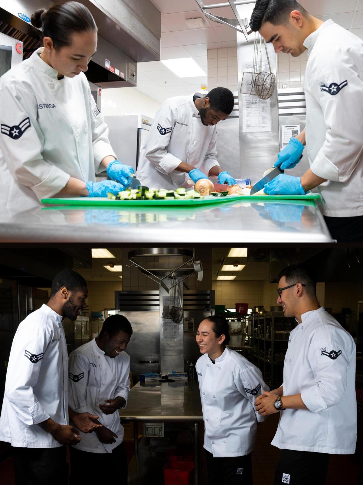 U.S. Air Force Airman 1st Class Julia Estrada, Airman 1st Class James Fraser-Davies, Airman 1st Class Titus O’Neal and Airman Nicolas Vazquez, 375th Force Support Squadron food service apprentices, recently won a bronze medal at the Joint Culinary Training Exercise in Fort Lee, Virginia. By spending hours training in preparation for the culinary competition, the team strengthened their culinary skills and their bond with each other.