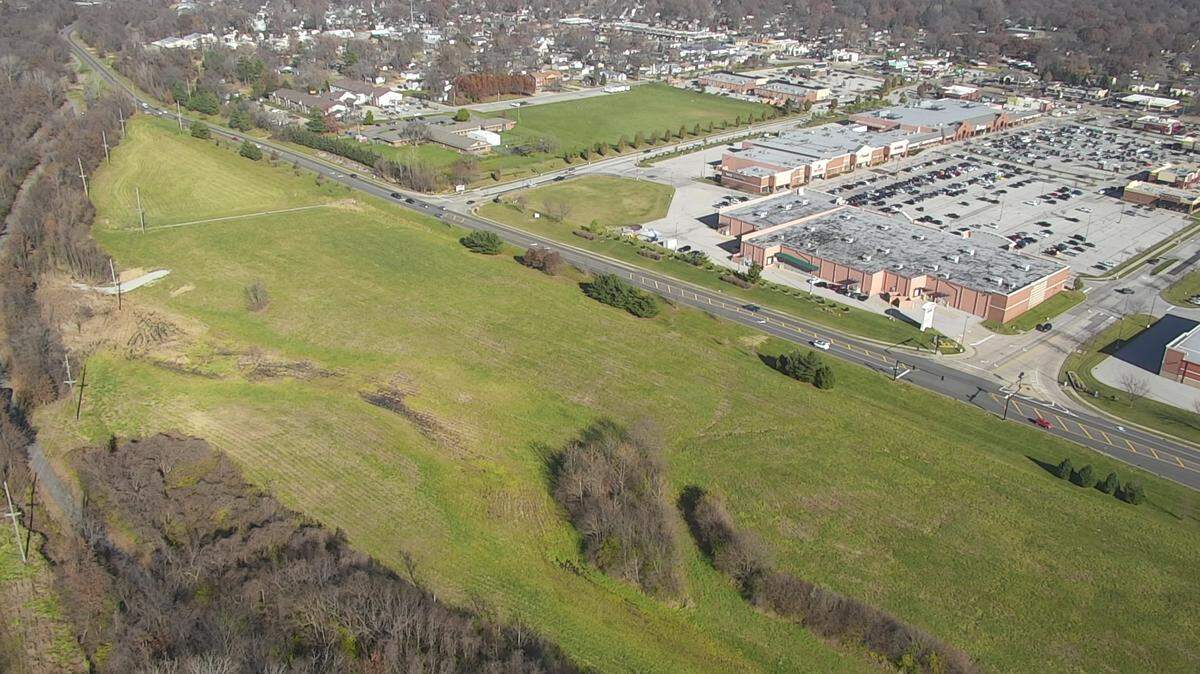 This aerial photo shows a 15-acre tract of undeveloped land that Madison County plans to sell on the northeast corner of the Plum Street (Illinois 159) and Governor’s Parkway intersection in Edwardsville.