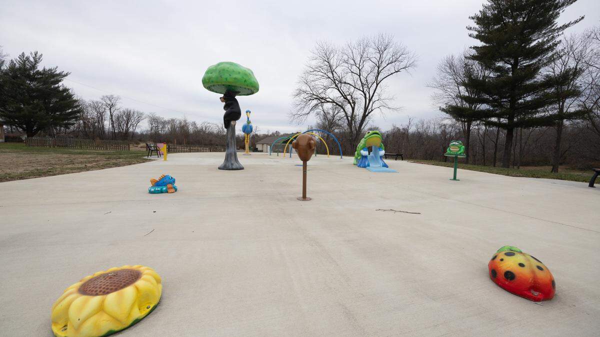 The splash pad in Bicentennial Park in Belleville on Dec. 20, 2024. The splash pad is slated to receive an upgrade.