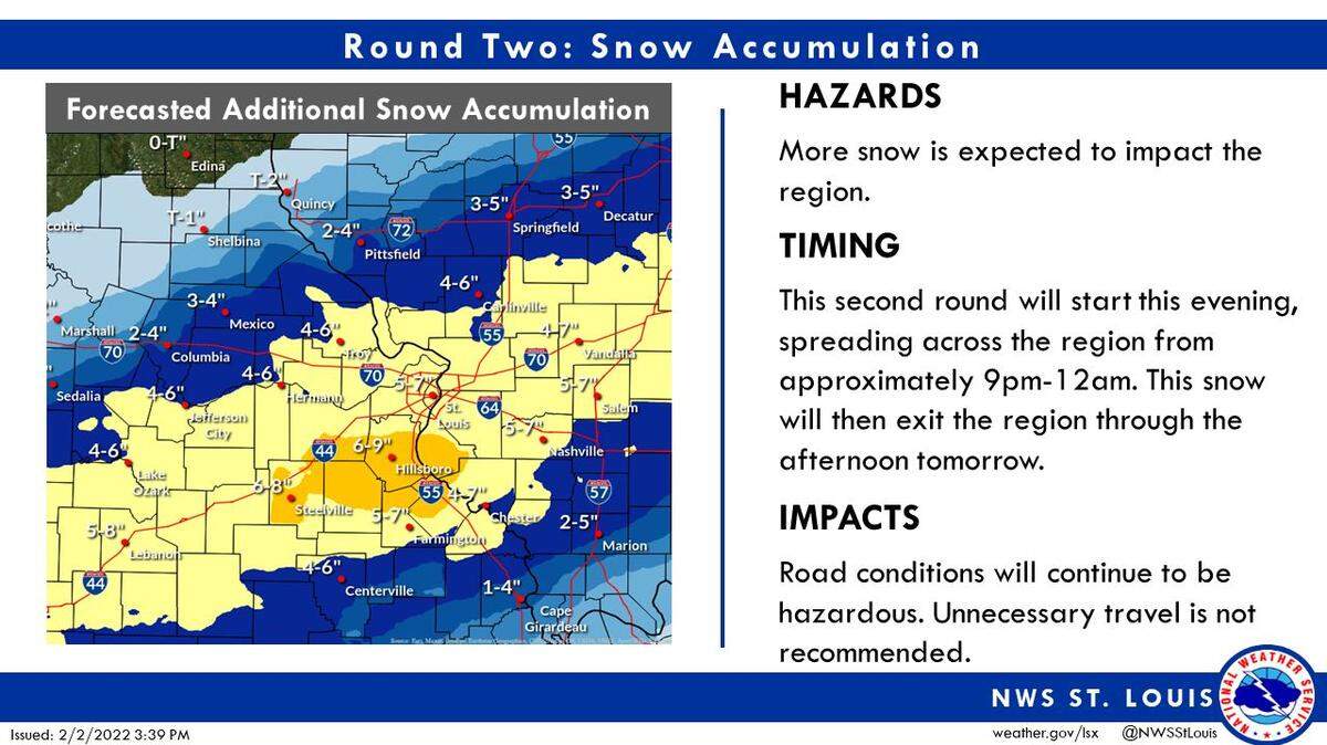 How much more will Round 2 of Winter Storm Landon deliver southwest Illinois?