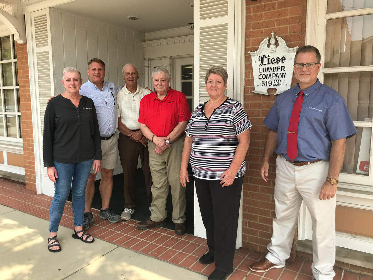 The six owners of Liese Lumber Co. in Belleville include, left to right, Sue Hauck, Gregg Lippert, Tom Lippert, Roger Lippert, Carol Keim and Mike Lippert. The family-owned business is turning 150 this year.