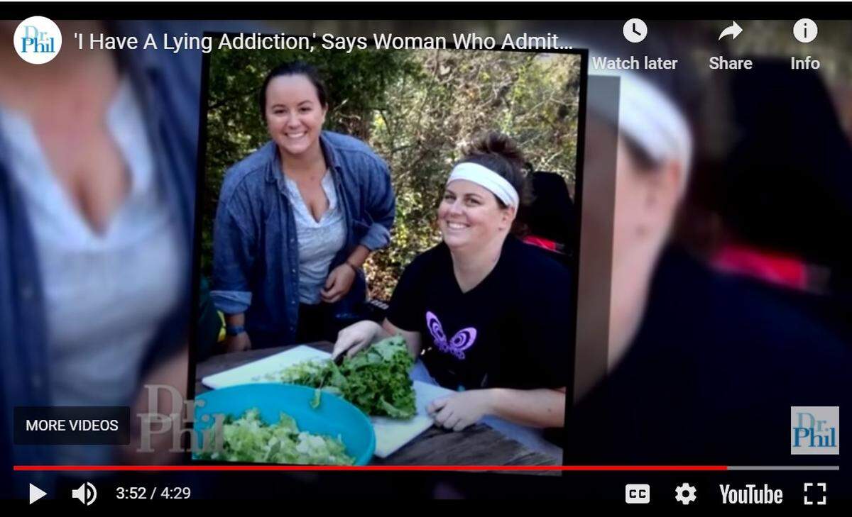 The “Dr. Phil” show displayed this photo of Sarah Delashmit, right, pretending to need a wheelchair due to muscular dystrophy at Camp Summit in the mid-2010s.