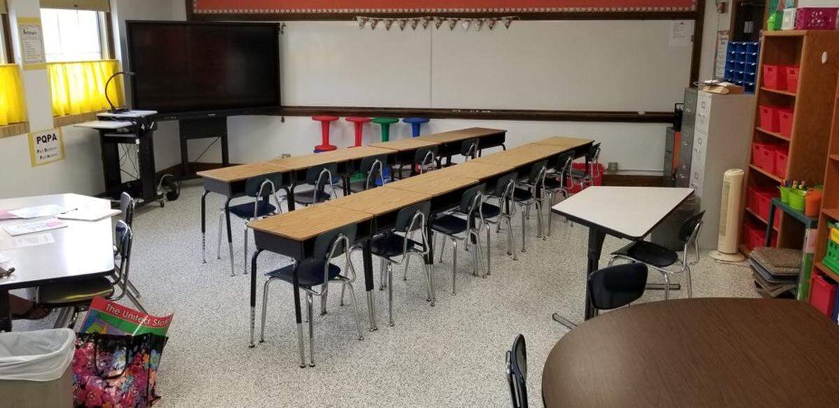 This classroom at Highland Elementary School received a new Promethean Activpanel, as well as new poured surface flooring. The improvements were summer projects made as part of the Highland School District’s five-year facility plan in 2018.