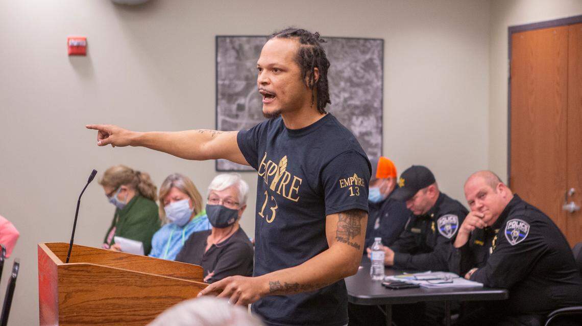 Activist JD Dixon addresses the members of the Caseyville Village board.