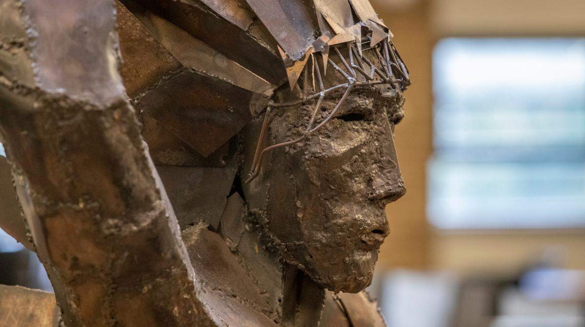 An abstract iron statue of a Kahok Indian has been displayed in Collinsville High School libraries for more than 50 years. The Class of 1970 commissioned St. Louis artist Emma “Dale” Drulis to create it.