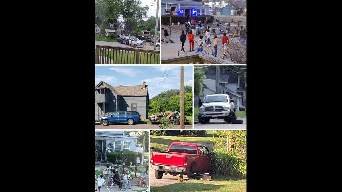 For years, Kathy Draper has been taking photos that show her neighbor, George Green, repairing vehicles on South 19th Street and Bunsen Avenue in Belleville and throwing outdoor parties at his house. Green is shown at far right among those seated in the photo at lower left.