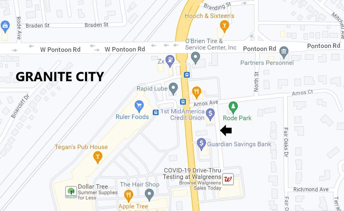 An arrow points to a previously unnamed street next to Rode Park in Granite City that has been named “Babe Champion Parkway” in honor of a community activist and retired teacher, coach and referee.