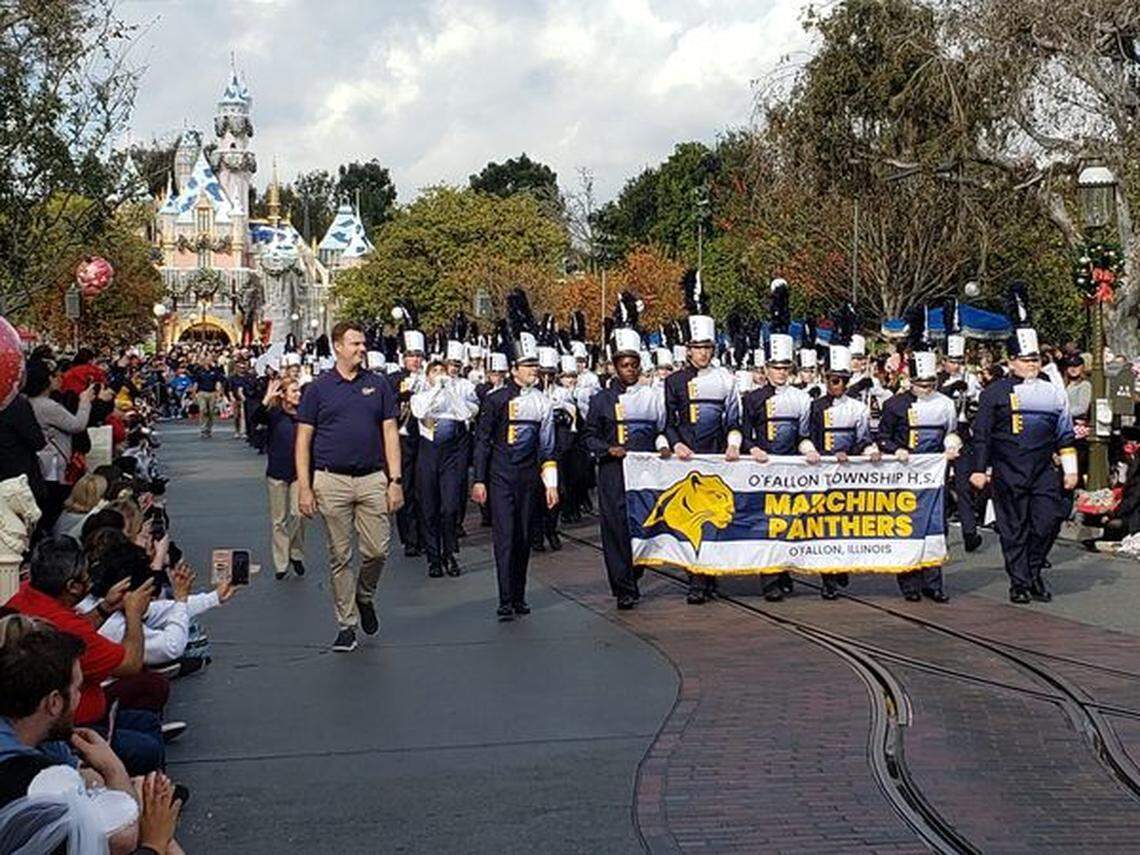 The O’Fallon Township High School Marching Panthers is pictured in the Disneyland parade Dec. 31. The Marching Panthers also took part in the 108th annual Tournament of Roses Parade where they played Journey’s “Don’t Stop Believing” and W.C. Handy’s “St. Louis Blues” as they marched the 5.5-mile parade route down Colorado Boulevard as one of the 15 invited bands on New Year’s Day.