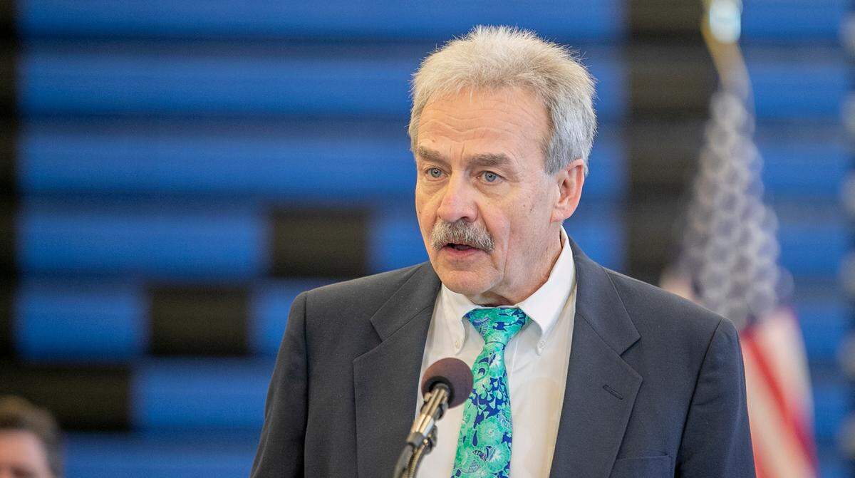 This file photo shows Southwestern Illinois College President Nick Mance speaking during a news conference last year. Mance is the college’s highest paid employee with a salary of $198,515.04.