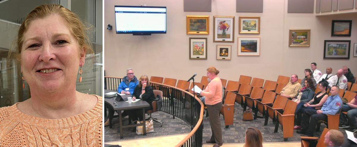 Melinda Hult addresses Belleville City Council at a meeting on Feb. 6. She wants aldermen to deny a special-use permit for a proposed Airbnb on East C Street in her neighborhood.