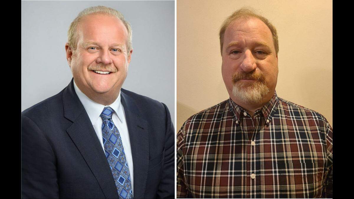 St. Clair County Board Chairman Mark Kern, left, hopes the county can buy George E. Hilgard American Legion Post 58 property in rural Freeburg and turn it into a park. Andy Bittle, board member for District 21, supports the plan.