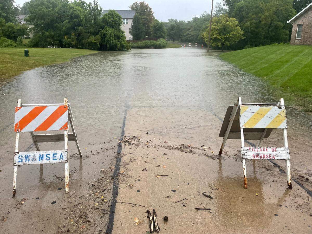 Lake Lorraine Drive in Swansea was closed due to standing flood water during the record rainfall Tuesday.