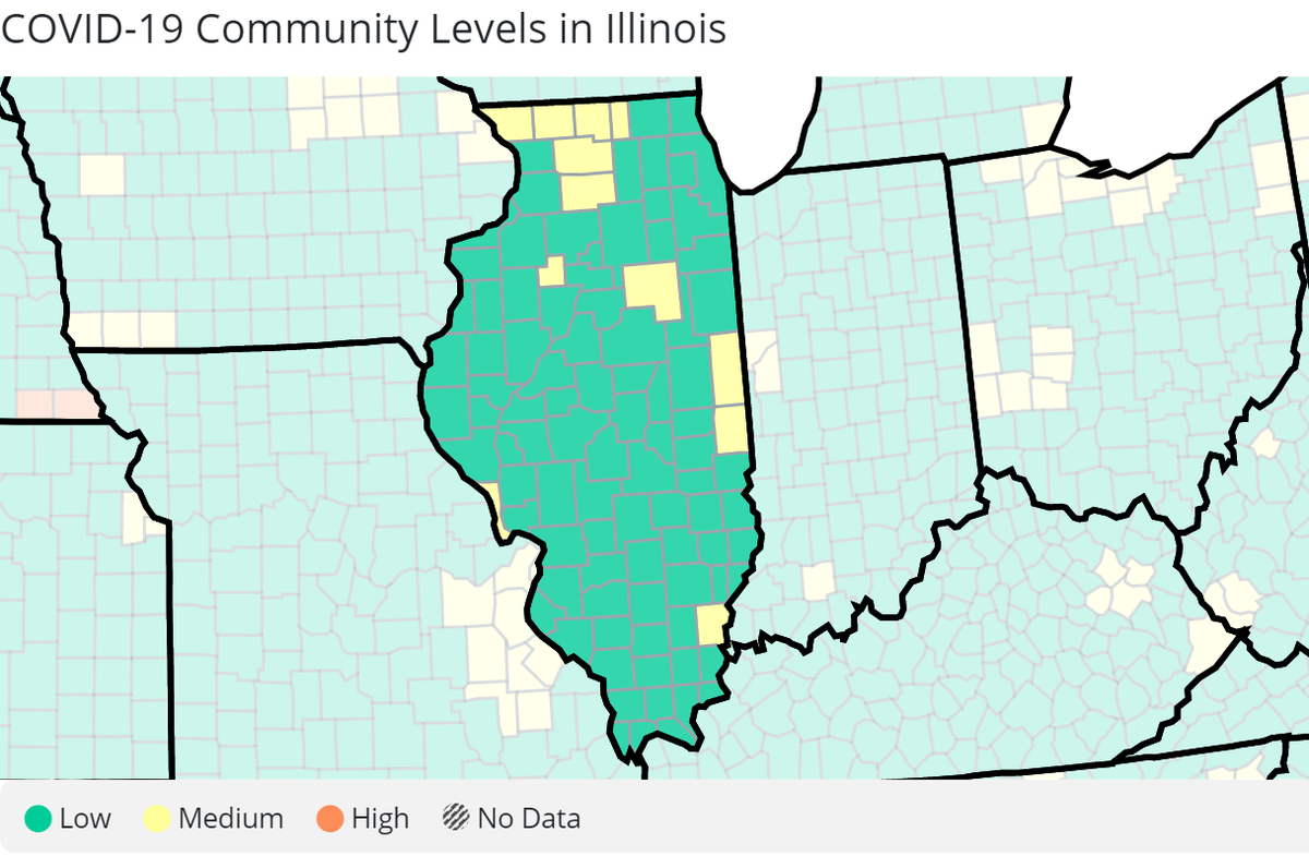 The U.S. Centers for Disease Control and Prevention reported 12 Illinois counties were at a medium COVID-19 community level March 23.