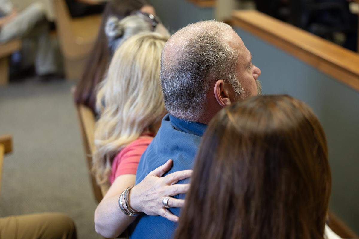 Wesley Sperino (blue) watches from the gallery of a pre-trial detention hearing for Albert L. Zigler, who has been charged with the 1993 murder of Sperino’s mother, Randy Sperino.