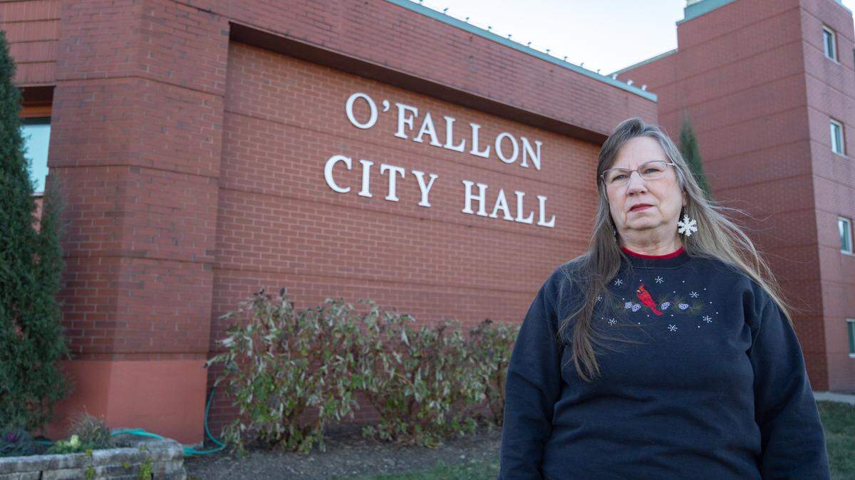 Caroline Malare stands outside of O’Fallon City Hall on Dec. 6, 2024. Malare’s name was removed from the 2025 consolidated election ballot because she didn’t staple her candidate application. She says she’ll run as a write-in.