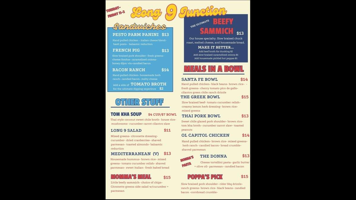 Long Nine Junction’s menu features specialty sandwiches and more.