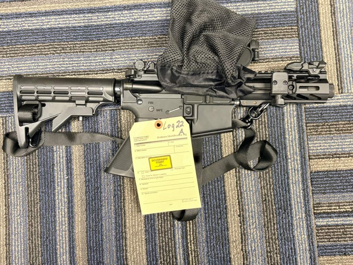 An AR-style short-barreled rifle that prosecutors allege Vishnevski manufactured at home.