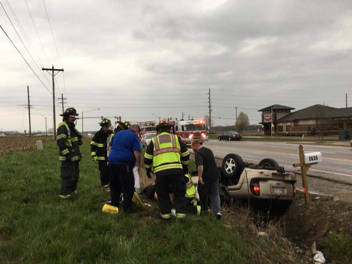 Belleville Fire Department responded to a car that had flipped into a ditch Sunday night.