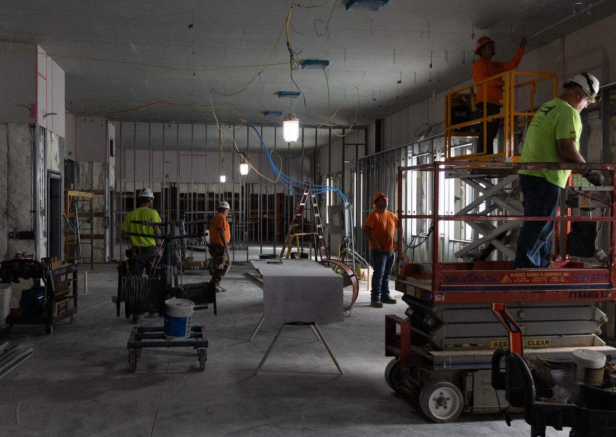 Construction proceeds on a future chemistry lab in the new Cahokia Heights high school.