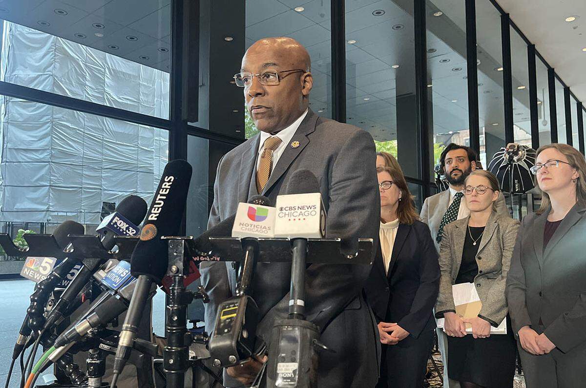 Illinois Attorney General Kwame Raoul speaks to reporters on Thursday after a federal judge blocked the Trump administration from deploying the National Guard to Chicago.