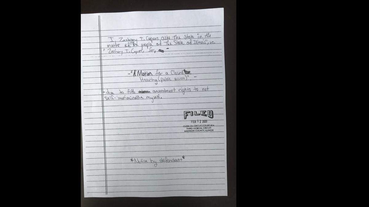 This is the second of three motions filed Feb. 12 by Zachary Capers, who is charged with four counts of first-degree murder in the March stabbing deaths of Edwardsville residents Lois and Michael Ladd.