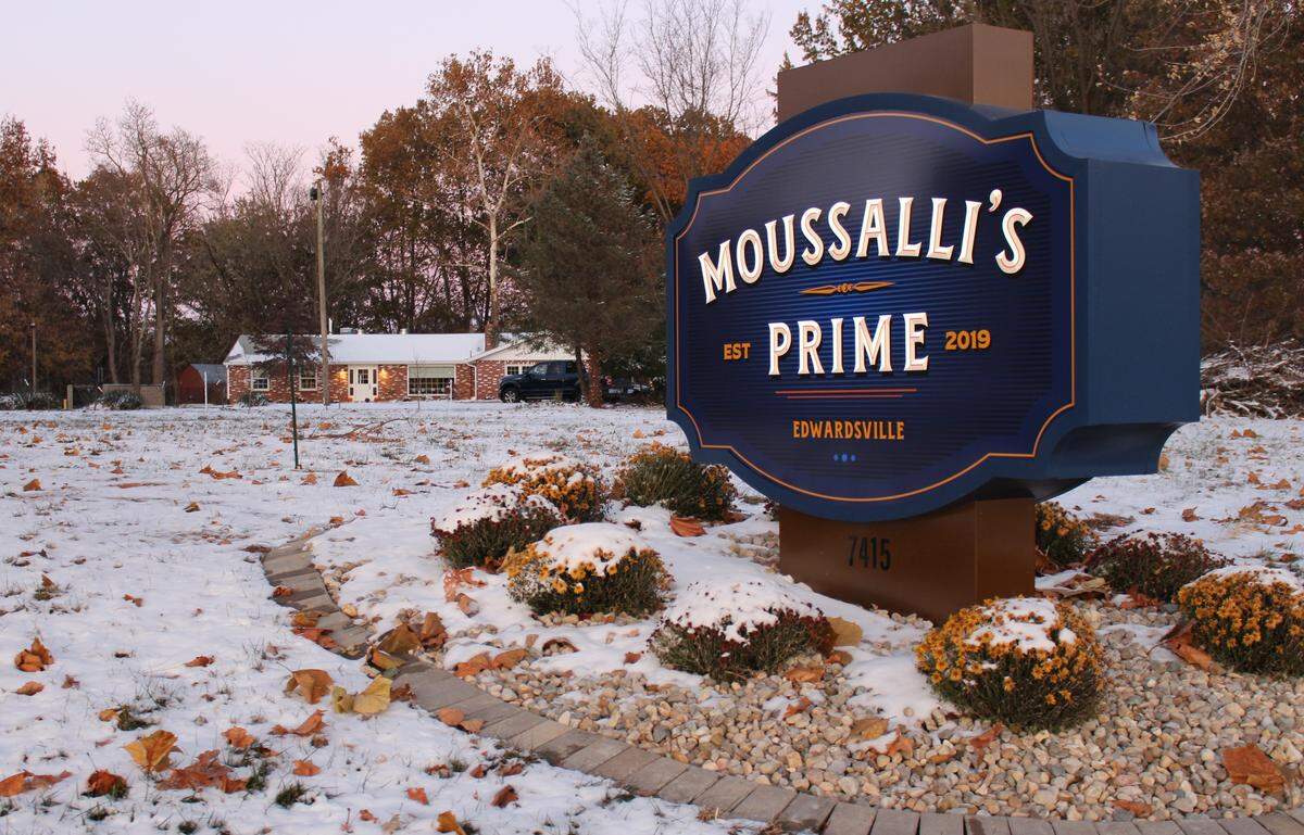The new Moussalli’s Prime restaurant is housed in a former brick ranch home at 7415 Illinois 143, backed by woods on the northeast edge of Edwardsville.