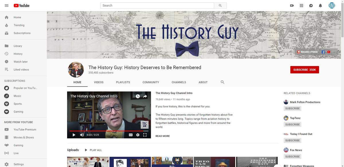 “The History Guy” YouTube channel has more than 350,000 “subscribers,” people who have signed up to get notifications whenever Lance Geiger posts a new video.