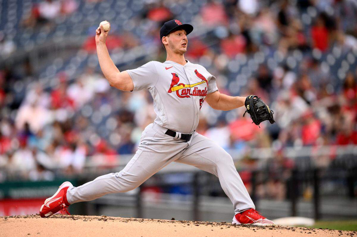 St. Louis Cardinals starting pitcher Andre Pallante throws during the third inning of a game against the Washington Nationals on Sunday, July 31, in Washington. Pallante has carved out a nice niche for himself on the pitching staff after some previous struggles.