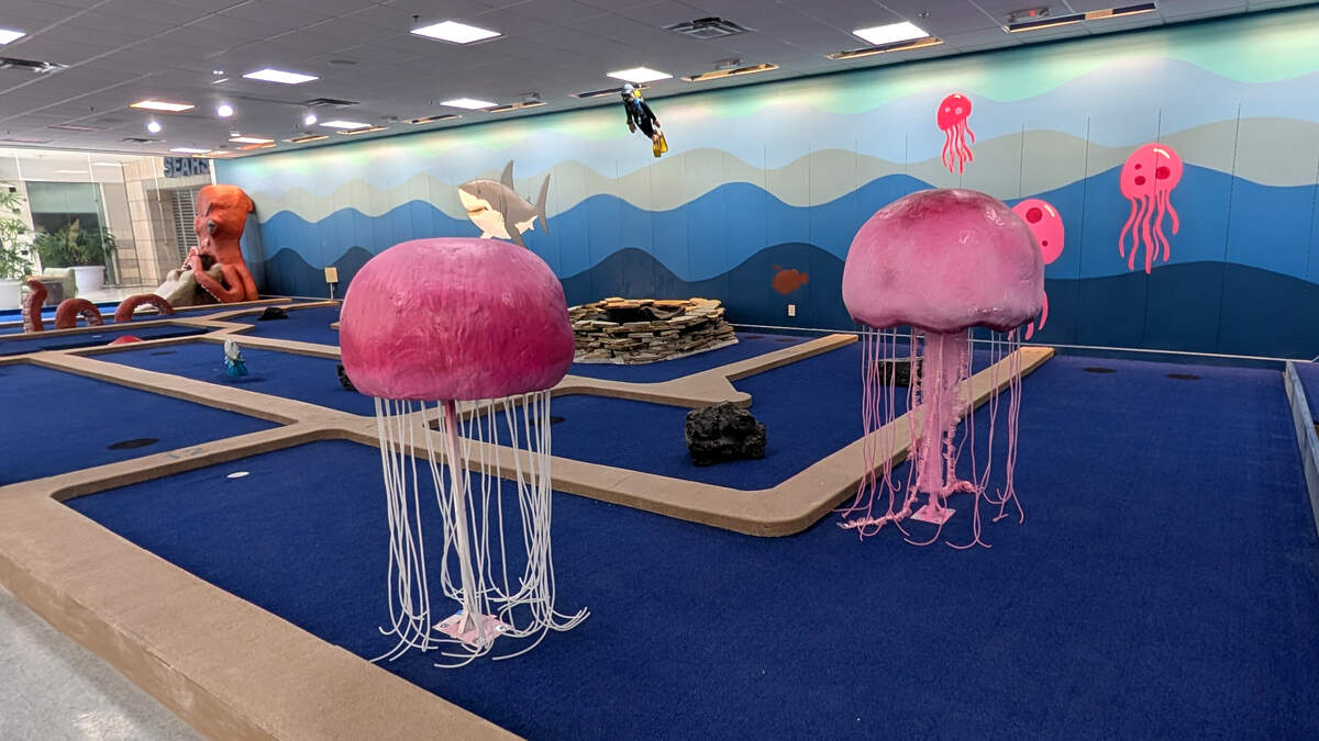 Putt Quest's back nine includes sea creatures from the ocean's depths, including jelly fish, sharks and a kraken.